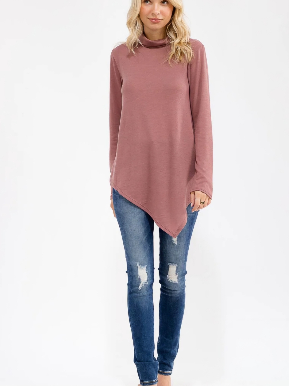 M102 Magic Fit Handkerchief Hem Cowl Neck Tunic Top Oversized Casual Comfy Layer